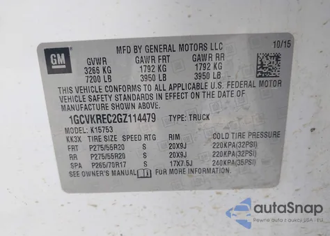 2016 Chevrolet Silverado 1500 1Lt from USA, damaged, VIN 1GCVKREC2GZ114479